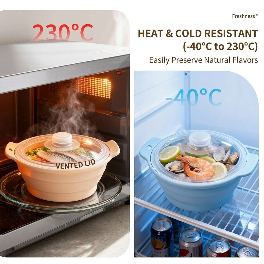 Foldable Food-Grade Silicone Steamer Pot with Lid and Steamer Rack – Space-Saving Collapsible Cookware for Microwave, Air Fryer, Camping, and Outdoor Meals, Available in Round and Rectangular Sizes (Rectangular Style, Dark Blue)