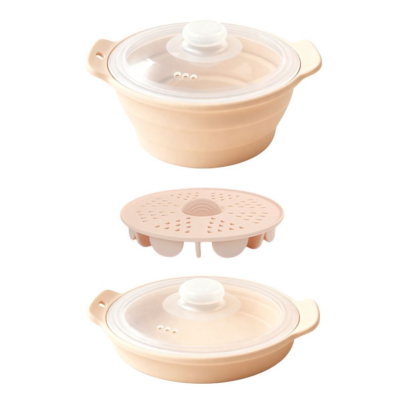 Foldable Food-Grade Silicone Steamer Pot with Lid and Steamer Rack – Space-Saving Collapsible Cookware for Microwave, Air Fryer, Camping, and Outdoor Meals, Available in Round and Rectangular Sizes (Rectangular Style, Green)