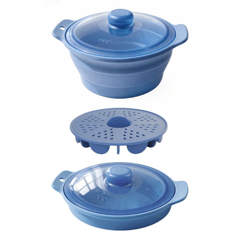 Foldable Food-Grade Silicone Steamer Pot with Lid and Steamer Rack – Space-Saving Collapsible Cookware for Microwave, Air Fryer, Camping, and Outdoor Meals, Available in Round and Rectangular Sizes (Rectangular Style, Green)