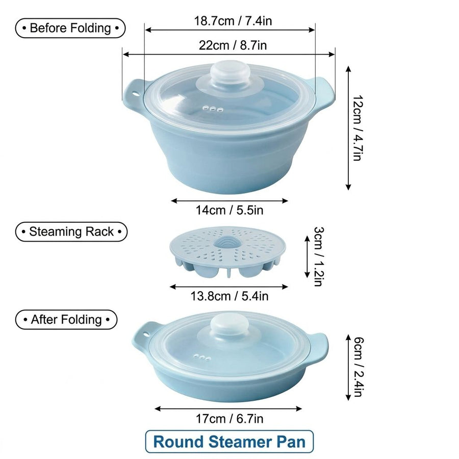Foldable Food-Grade Silicone Steamer Pot with Lid and Steamer Rack – Space-Saving Collapsible Cookware for Microwave, Air Fryer, Camping, and Outdoor Meals, Available in Round and Rectangular Sizes (Rectangular Style, Grey)