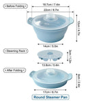 Foldable Food-Grade Silicone Steamer Pot with Lid and Steamer Rack – Space-Saving Collapsible Cookware for Microwave, Air Fryer, Camping, and Outdoor Meals, Available in Round and Rectangular Sizes (Round Style, Grey)