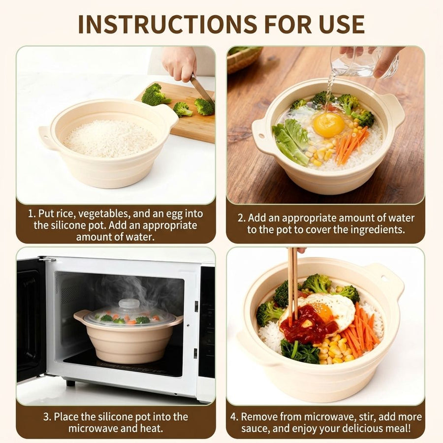 Foldable Food-Grade Silicone Steamer Pot with Lid and Steamer Rack – Space-Saving Collapsible Cookware for Microwave, Air Fryer, Camping, and Outdoor Meals, Available in Round and Rectangular Sizes (Round Style, Grey)
