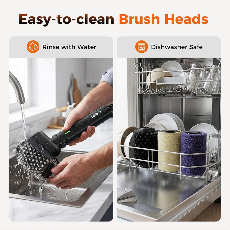 Three-in-One Electric Grill Cleaning Brush with Rechargeable Battery and Three Replaceable Heads for Outdoor Barbecue, Griddle, and Cast Iron Surfaces (Brown)