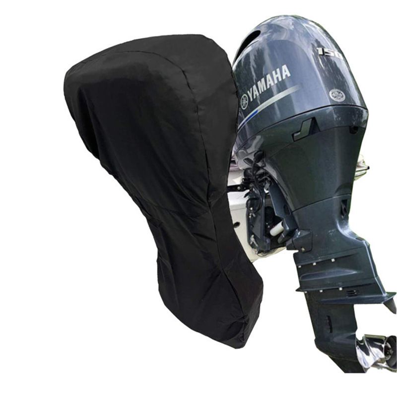 600D Oxford Outboard Motor Cover Waterproof Dustproof Boat Engine Protector with Zipper and Drawstring for Storage and Mooring (Black, Fits 60–100 HP (Cover Size: 200×170cm Height))