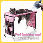 Foldable Pet Grooming Table for Cats and Small Dogs, Multi-functional Care Station with Mesh Bed, Storage Pockets, and Adjustable Restraint Straps for Nail Trimming, Hair Brushing, Bathing, and Ear Cleaning (Blue)