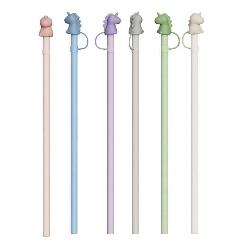 Colorful Food-Grade Silicone Straws Compatible with Stanley Tumbler, Reusable Bendable Drinking Straws with Cute Dust-Proof Cap, Ideal for Everyday Hydration with Lid Cups, Fun and Eco-Friendly Straw Set (Dinosaur style, MultiColor(6PCS))