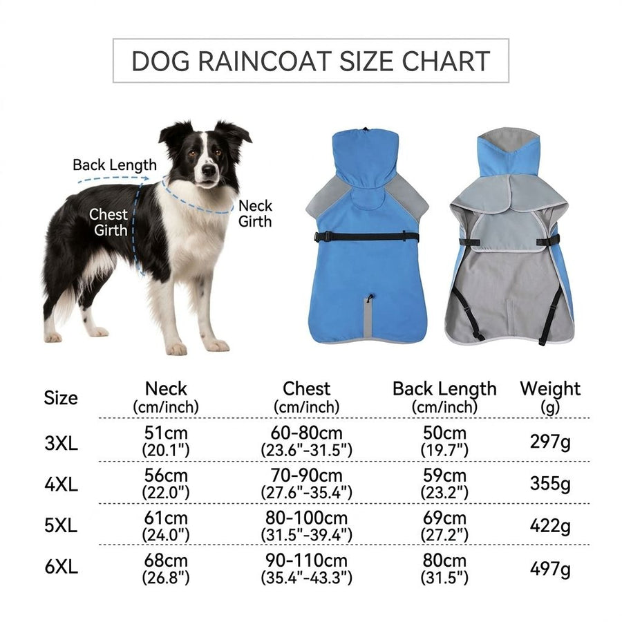 Waterproof Windproof Fleece-Lined Dog Raincoat with Reflective Trim and Leash Opening for Large Breeds, Ideal for Rainy and Snowy Walks (6XL)