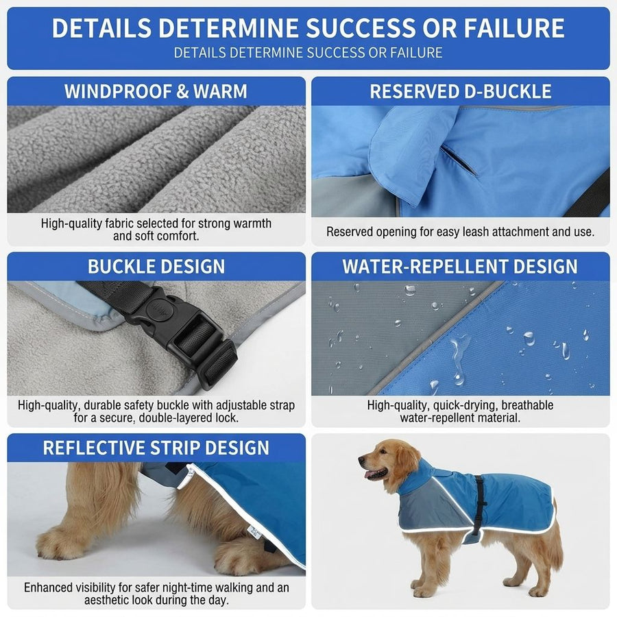 Waterproof Windproof Fleece-Lined Dog Raincoat with Reflective Trim and Leash Opening for Large Breeds, Ideal for Rainy and Snowy Walks (6XL)
