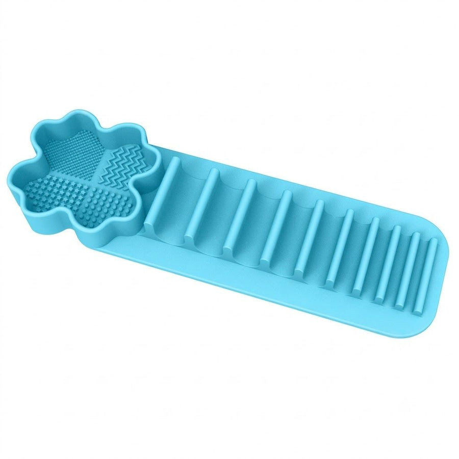Multi-Functional Silicone Makeup Brush Holder and Cleaning Pad That Sticks to Mirrors, Tiles, and Smooth Surfaces for Quick Washing, Organized Storage, and No-Mess Drip-Drying Beauty Tools (Black)