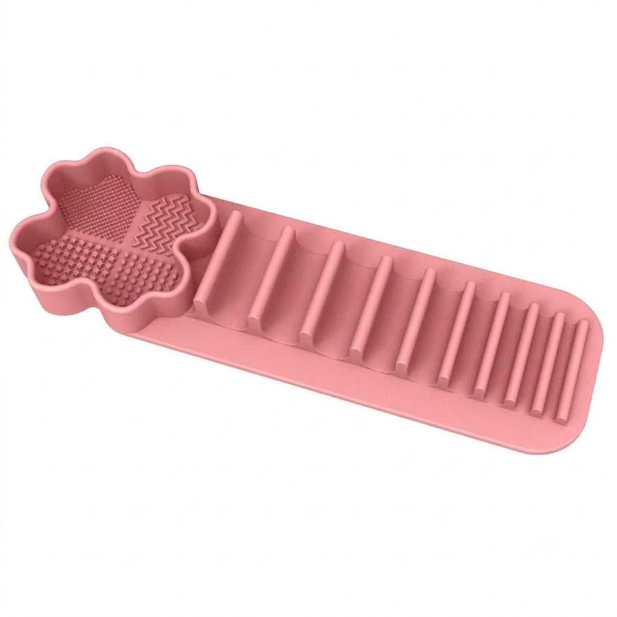 Multi-Functional Silicone Makeup Brush Holder and Cleaning Pad That Sticks to Mirrors, Tiles, and Smooth Surfaces for Quick Washing, Organized Storage, and No-Mess Drip-Drying Beauty Tools (Black)