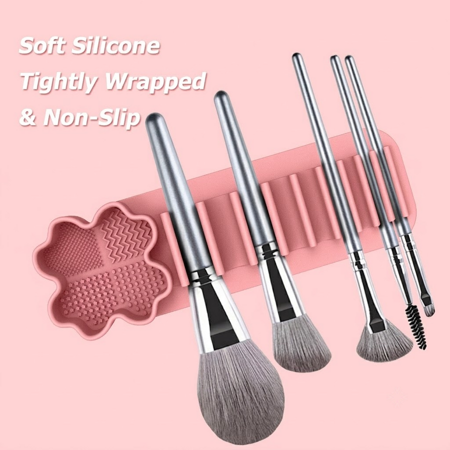 Multi-Functional Silicone Makeup Brush Holder and Cleaning Pad That Sticks to Mirrors, Tiles, and Smooth Surfaces for Quick Washing, Organized Storage, and No-Mess Drip-Drying Beauty Tools (Blue)