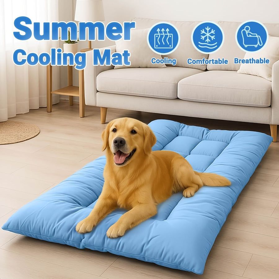 Extra Large Summer Cooling Mat for Dogs and Cats, Ultra Soft Thick Polyester Pet Bed Pad with Anti-Slip Bottom, Breathable Quilted Lounge Mat for Indoor Floor and Crate Use (Grey, XL)