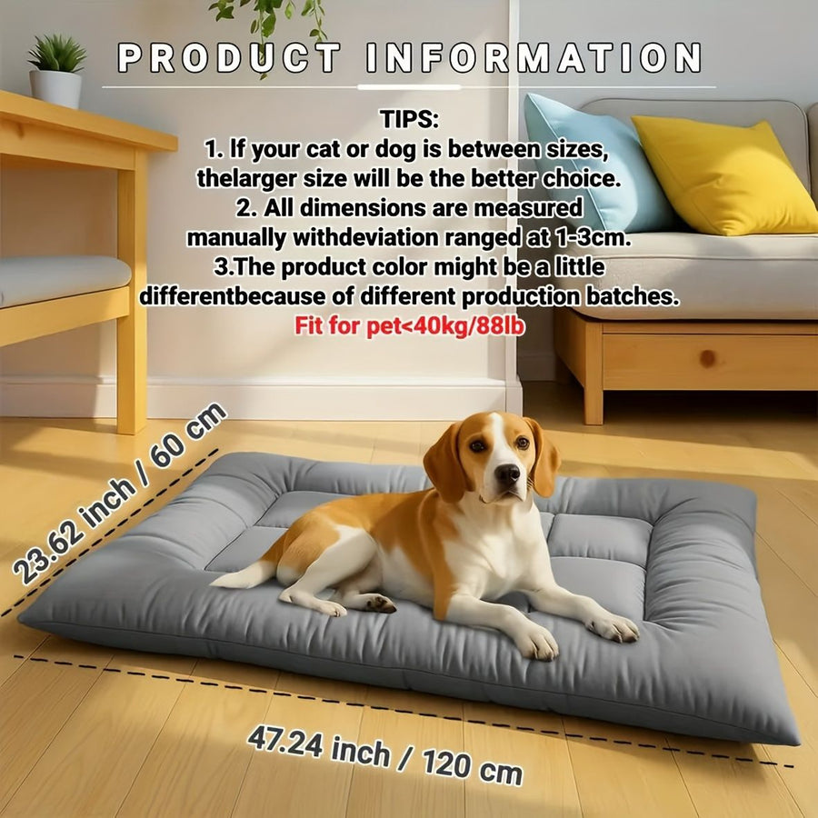 Extra Large Summer Cooling Mat for Dogs and Cats, Ultra Soft Thick Polyester Pet Bed Pad with Anti-Slip Bottom, Breathable Quilted Lounge Mat for Indoor Floor and Crate Use (Grey, XL)