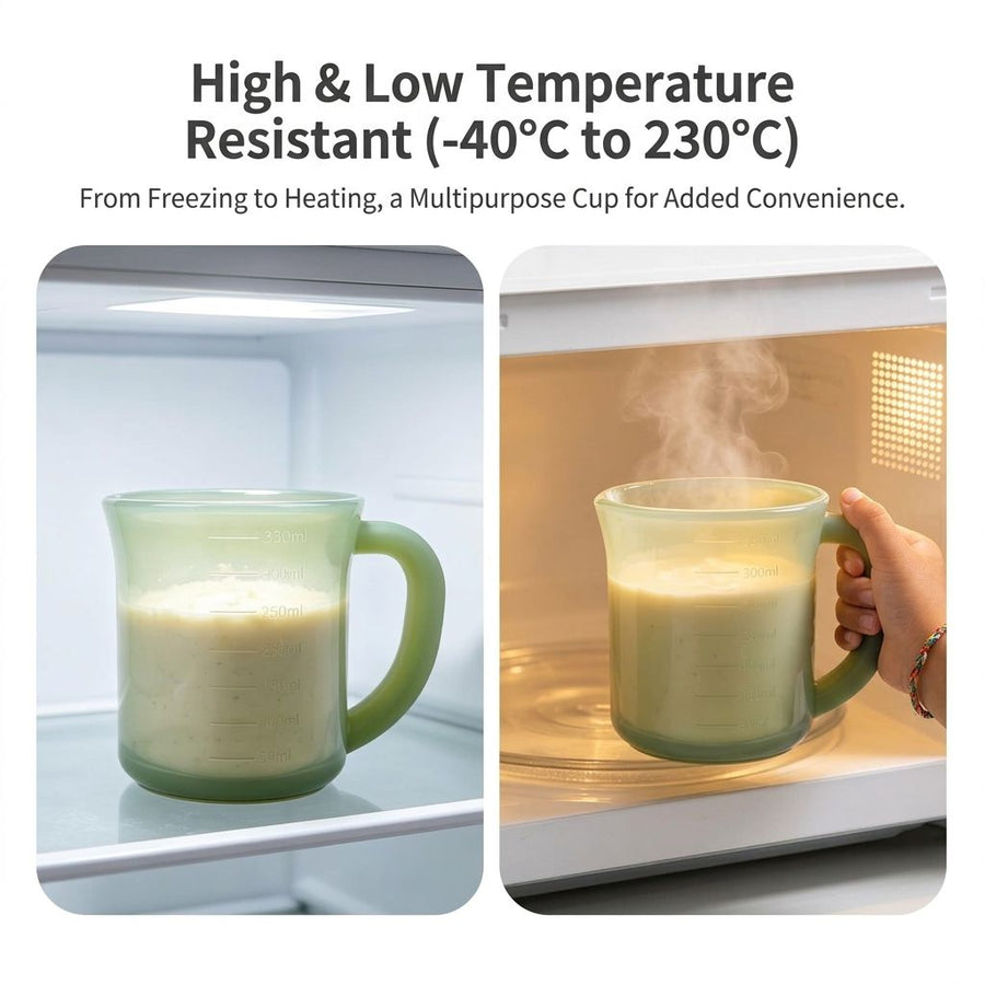 Multipurpose Food-Grade Silicone Measuring Cup & Drinking Cup Set with Heat-Resistant Handle, Leak-Proof Spout, Clear Scale Marks for Baking, Kids’ Hydration, and Everyday Home Use (160ml, Green)