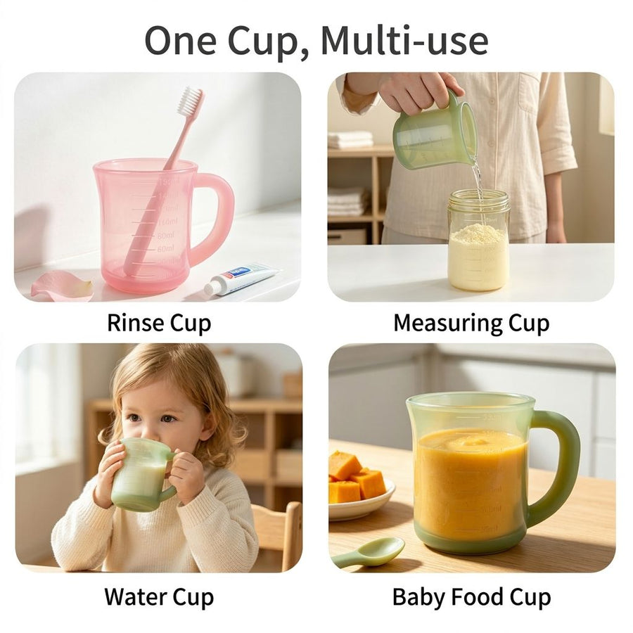 Multipurpose Food-Grade Silicone Measuring Cup & Drinking Cup Set with Heat-Resistant Handle, Leak-Proof Spout, Clear Scale Marks for Baking, Kids’ Hydration, and Everyday Home Use (250ml, Transparent)