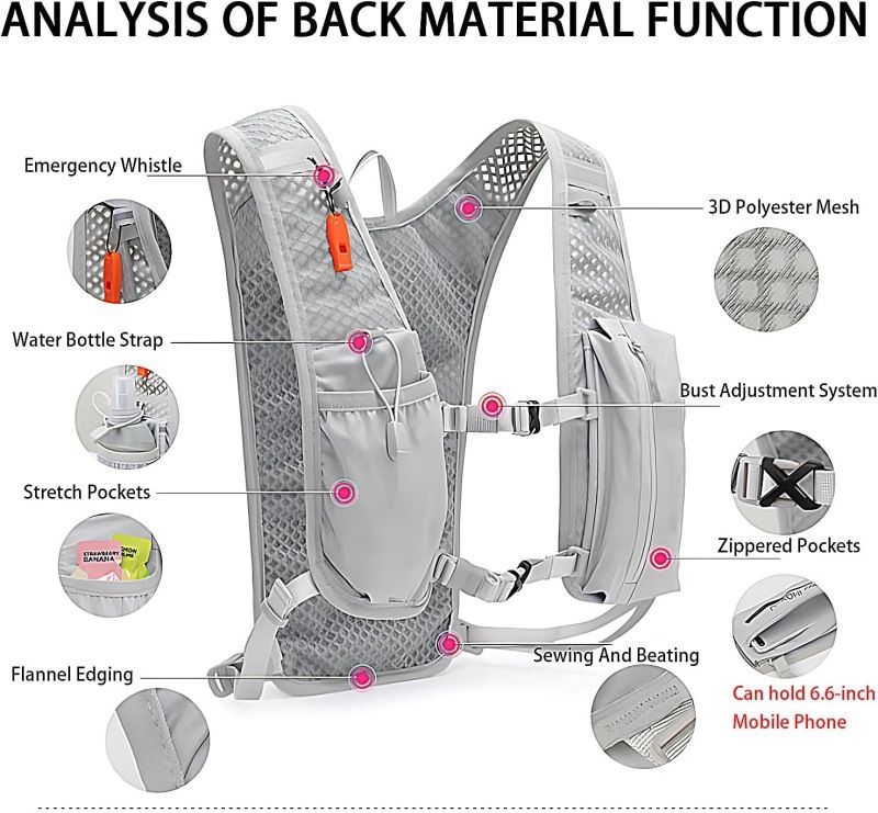 Lightweight Breathable Hydration Vest Backpack for Running Cycling Hiking Marathon Outdoor Sports Reflective Safety Gear (Black)