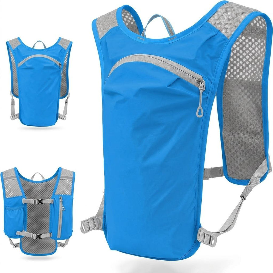 Lightweight Breathable Hydration Vest Backpack for Running Cycling Hiking Marathon Outdoor Sports Reflective Safety Gear (Blue)