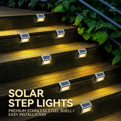 Solar Powered Step Lights for Outdoor Stairs, Stainless Steel & ABS Waterproof LED Step Light with Auto On/Off, Warm White or Cool White Options for Garden, Patio, Walkway, and Fence Night Illumination (12PCS, 6000K Cool White)
