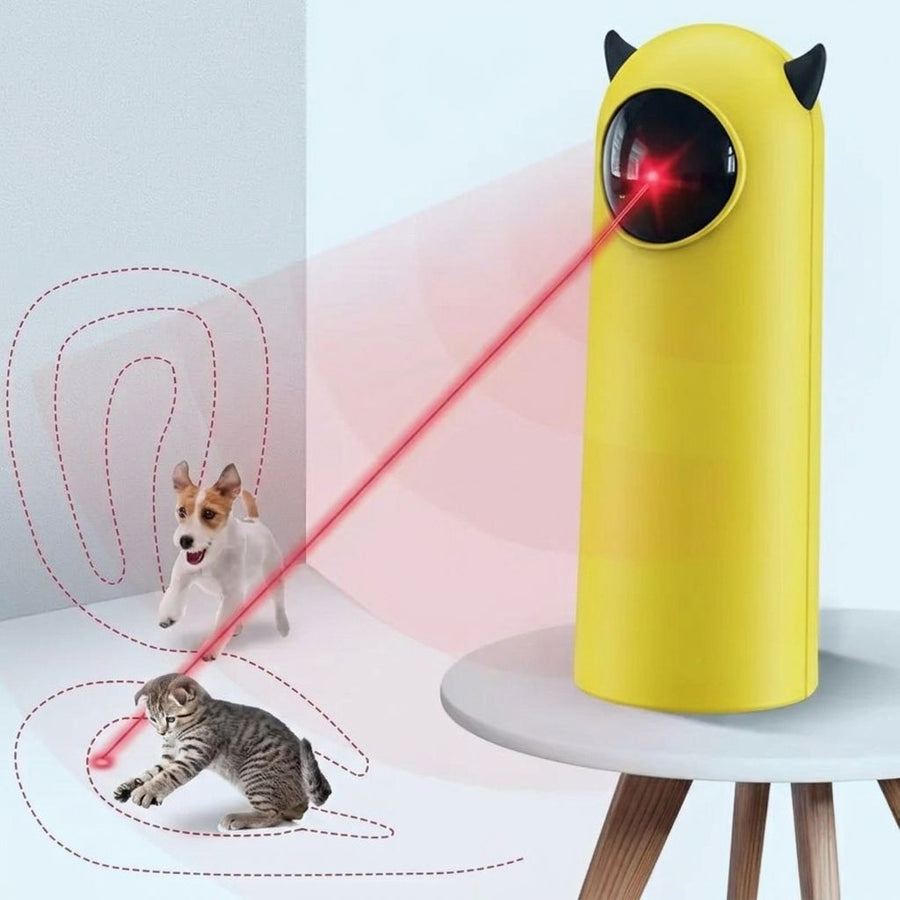 Smart Laser Pet Toy with Automatic Moving Light, Interactive Infrared Cat Teaser for Indoor Play, Desktop or Handheld Use, Featuring Cute Devil Horn Design and Durable ABS Plastic Build for Cats and Dogs (Red)