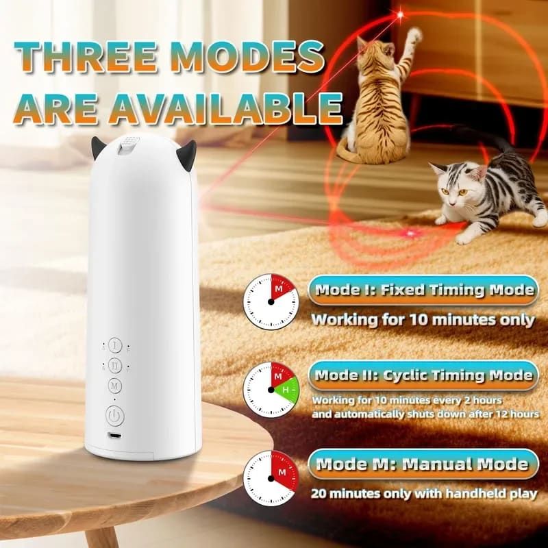 Smart Laser Pet Toy with Automatic Moving Light, Interactive Infrared Cat Teaser for Indoor Play, Desktop or Handheld Use, Featuring Cute Devil Horn Design and Durable ABS Plastic Build for Cats and Dogs (White)