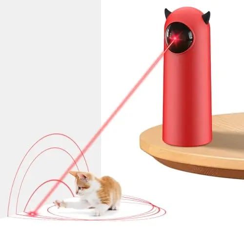 Smart Laser Pet Toy with Automatic Moving Light, Interactive Infrared Cat Teaser for Indoor Play, Desktop or Handheld Use, Featuring Cute Devil Horn Design and Durable ABS Plastic Build for Cats and Dogs (White)