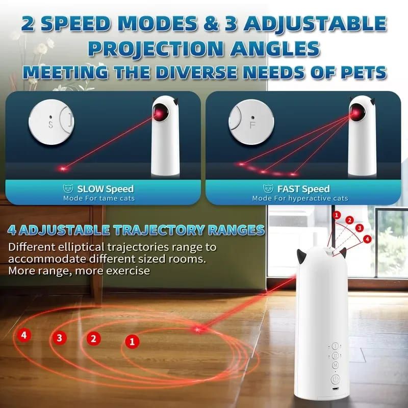 Smart Laser Pet Toy with Automatic Moving Light, Interactive Infrared Cat Teaser for Indoor Play, Desktop or Handheld Use, Featuring Cute Devil Horn Design and Durable ABS Plastic Build for Cats and Dogs (Yellow)