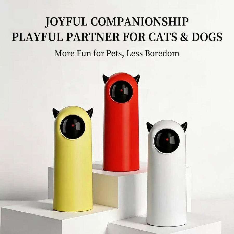 Smart Laser Pet Toy with Automatic Moving Light, Interactive Infrared Cat Teaser for Indoor Play, Desktop or Handheld Use, Featuring Cute Devil Horn Design and Durable ABS Plastic Build for Cats and Dogs (Yellow)