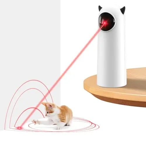 Smart Laser Pet Toy with Automatic Moving Light, Interactive Infrared Cat Teaser for Indoor Play, Desktop or Handheld Use, Featuring Cute Devil Horn Design and Durable ABS Plastic Build for Cats and Dogs (Yellow)