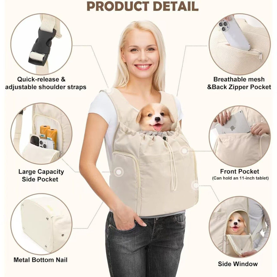 Versatile Front and Back Wearable Pet Carrier Backpack with Breathable Mesh and Multiple Storage Pockets for Small Dogs and Medium Cats Outdoor Walking Travel and Daily Errands (Navy)