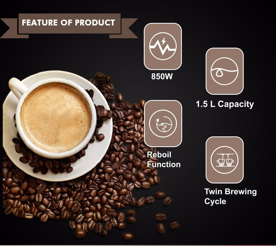 Semi-Automatic Espresso Coffee Machine with Steam Wand for Home and Small Office Use, Dual Cup Extraction, Milk Frother for Cappuccino Latte Macchiato (Black)