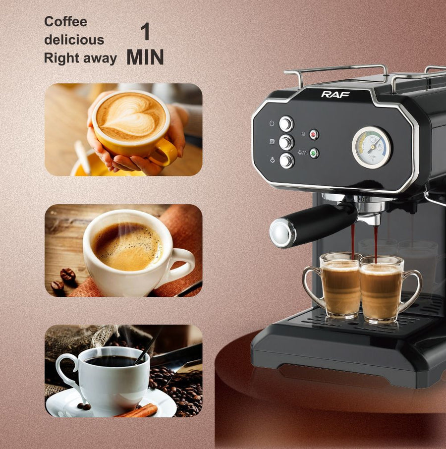 Semi-Automatic Espresso Coffee Machine with Steam Wand for Home and Small Office Use, Dual Cup Extraction, Milk Frother for Cappuccino Latte Macchiato (Black)