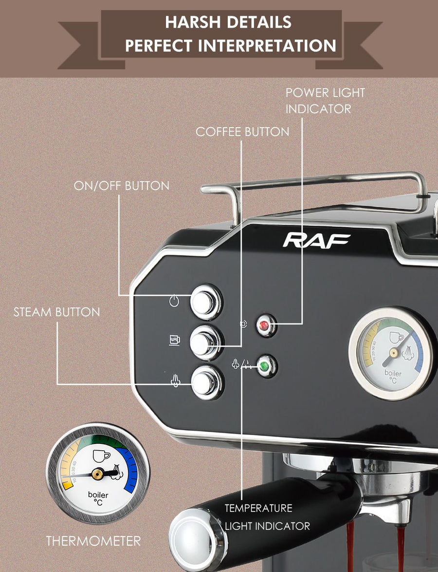 Semi-Automatic Espresso Coffee Machine with Steam Wand for Home and Small Office Use, Dual Cup Extraction, Milk Frother for Cappuccino Latte Macchiato (Black)