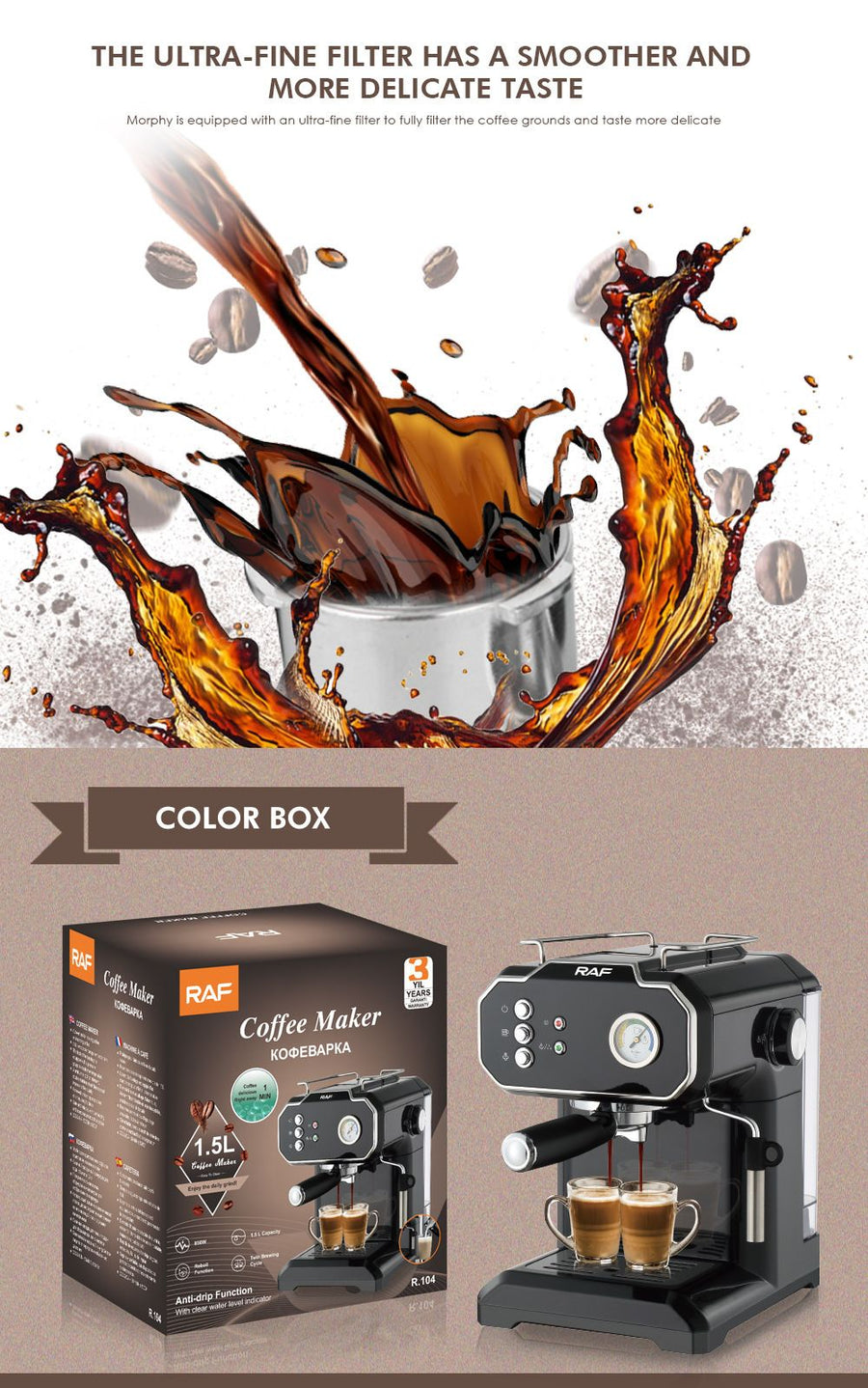 Semi-Automatic Espresso Coffee Machine with Steam Wand for Home and Small Office Use, Dual Cup Extraction, Milk Frother for Cappuccino Latte Macchiato (Black)