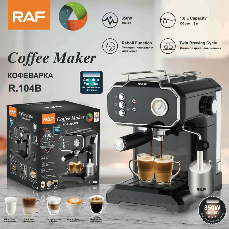 Semi-Automatic Espresso Coffee Machine with Steam Wand for Home and Small Office Use, Dual Cup Extraction, Milk Frother for Cappuccino Latte Macchiato (Ivory)