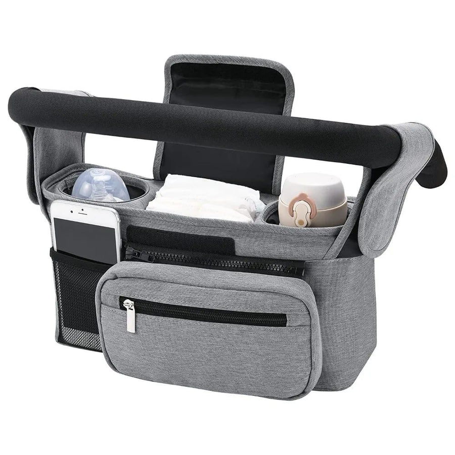 Multifunctional Stroller Organizer Bag – Universal Hanging Storage Pouch with Insulated Bottle Holder, Detachable Pouch, and Adjustable Straps, Doubles as a Crossbody Diaper Bag for On-the-Go Convenience (Avocado Check)