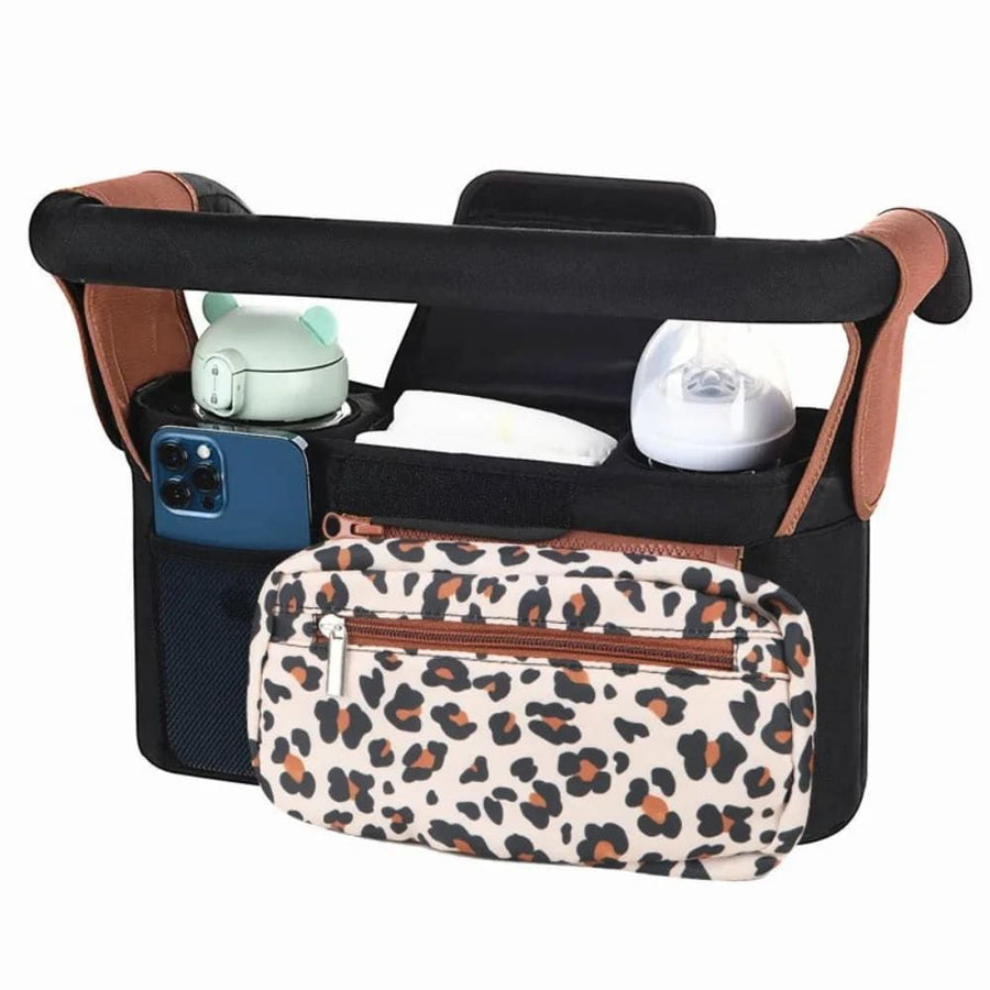 Multifunctional Stroller Organizer Bag – Universal Hanging Storage Pouch with Insulated Bottle Holder, Detachable Pouch, and Adjustable Straps, Doubles as a Crossbody Diaper Bag for On-the-Go Convenience (Avocado Check)