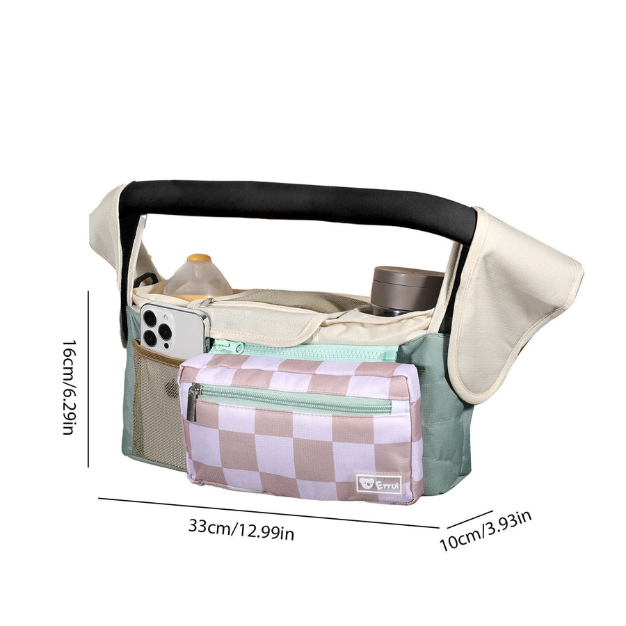 Multifunctional Stroller Organizer Bag – Universal Hanging Storage Pouch with Insulated Bottle Holder, Detachable Pouch, and Adjustable Straps, Doubles as a Crossbody Diaper Bag for On-the-Go Convenience (Blue)