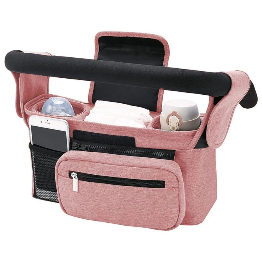 Multifunctional Stroller Organizer Bag – Universal Hanging Storage Pouch with Insulated Bottle Holder, Detachable Pouch, and Adjustable Straps, Doubles as a Crossbody Diaper Bag for On-the-Go Convenience (Grey)