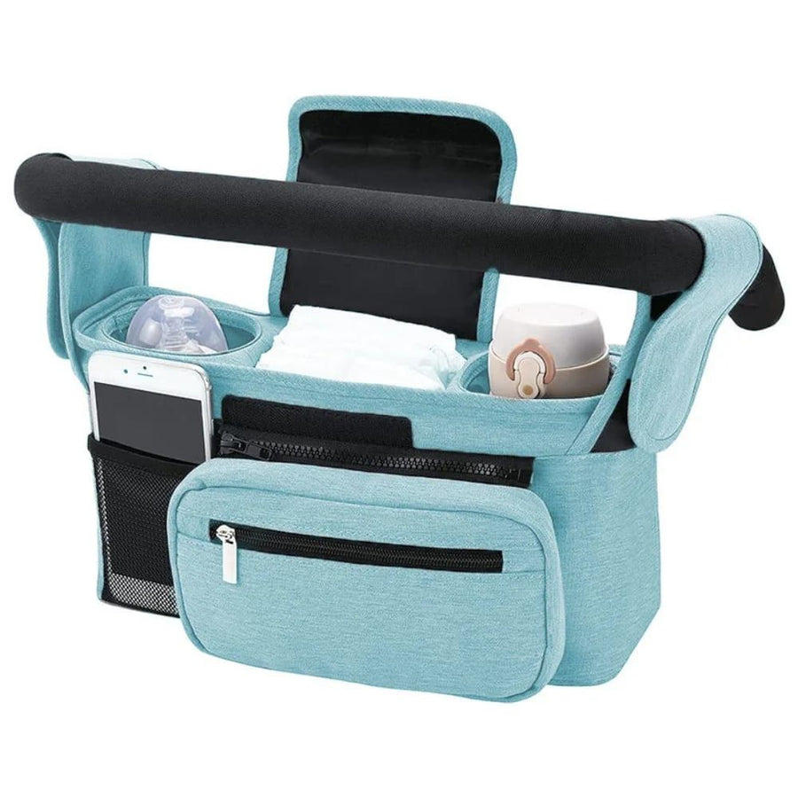 Multifunctional Stroller Organizer Bag – Universal Hanging Storage Pouch with Insulated Bottle Holder, Detachable Pouch, and Adjustable Straps, Doubles as a Crossbody Diaper Bag for On-the-Go Convenience (Grey)