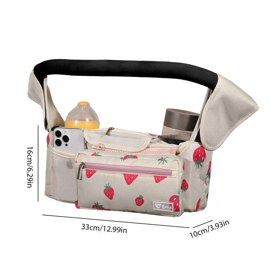 Multifunctional Stroller Organizer Bag – Universal Hanging Storage Pouch with Insulated Bottle Holder, Detachable Pouch, and Adjustable Straps, Doubles as a Crossbody Diaper Bag for On-the-Go Convenience (Grey)