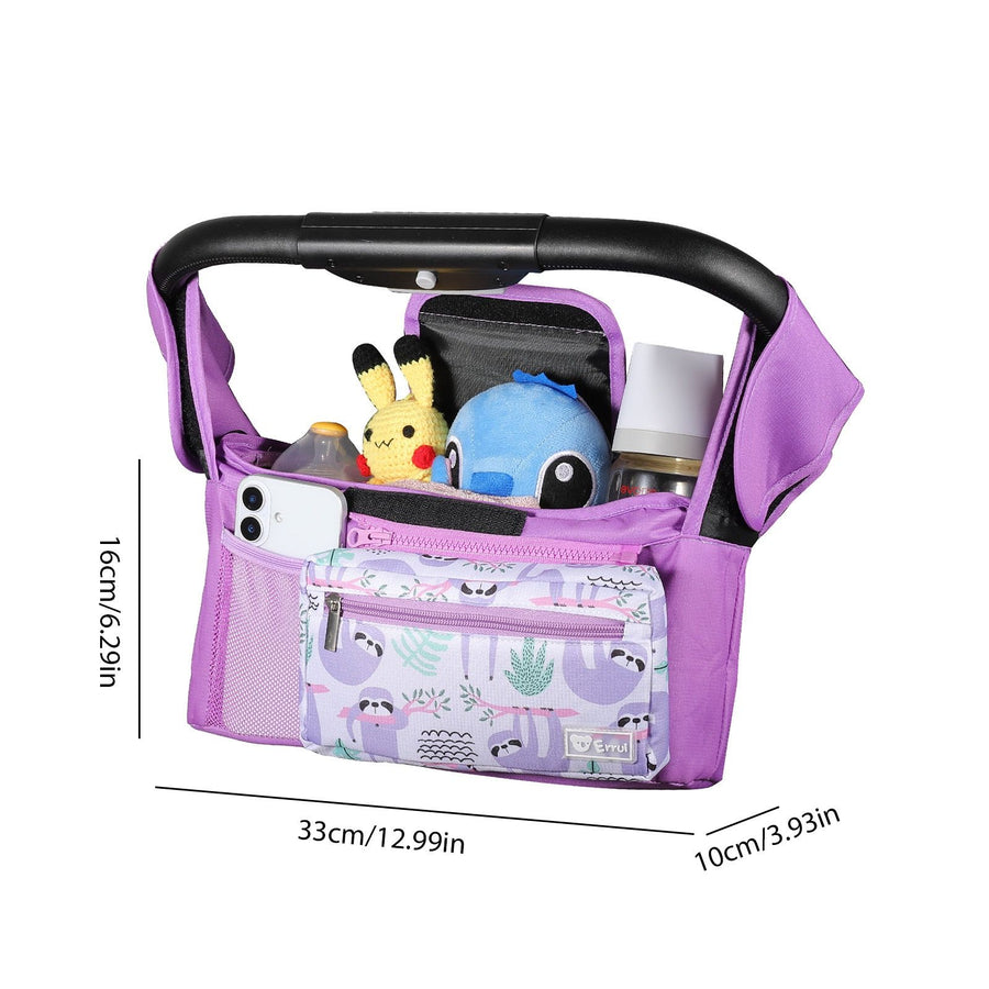 Multifunctional Stroller Organizer Bag – Universal Hanging Storage Pouch with Insulated Bottle Holder, Detachable Pouch, and Adjustable Straps, Doubles as a Crossbody Diaper Bag for On-the-Go Convenience (Grey)
