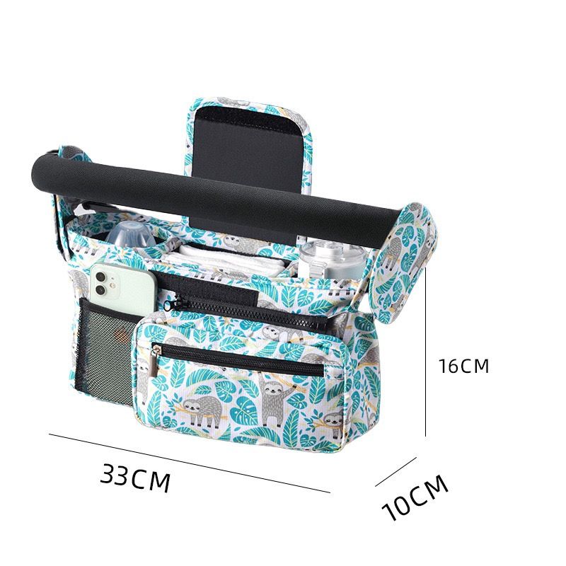 Multifunctional Stroller Organizer Bag – Universal Hanging Storage Pouch with Insulated Bottle Holder, Detachable Pouch, and Adjustable Straps, Doubles as a Crossbody Diaper Bag for On-the-Go Convenience (Grey)