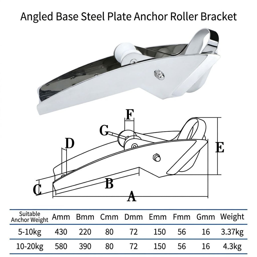 Marine Grade Stainless Steel Boat Anchor Roller Bracket with Dual Rollers and Anchor Stopper for Bow Mounting, Corrosion Resistant Anchor Retrieval System for Boats and Yachts (Angled Base 10-20KG)