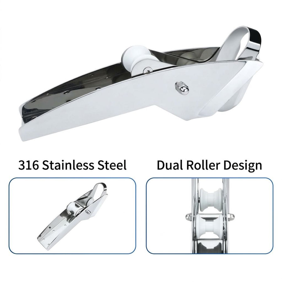 Marine Grade Stainless Steel Boat Anchor Roller Bracket with Dual Rollers and Anchor Stopper for Bow Mounting, Corrosion Resistant Anchor Retrieval System for Boats and Yachts (Angled Base 10-20KG)