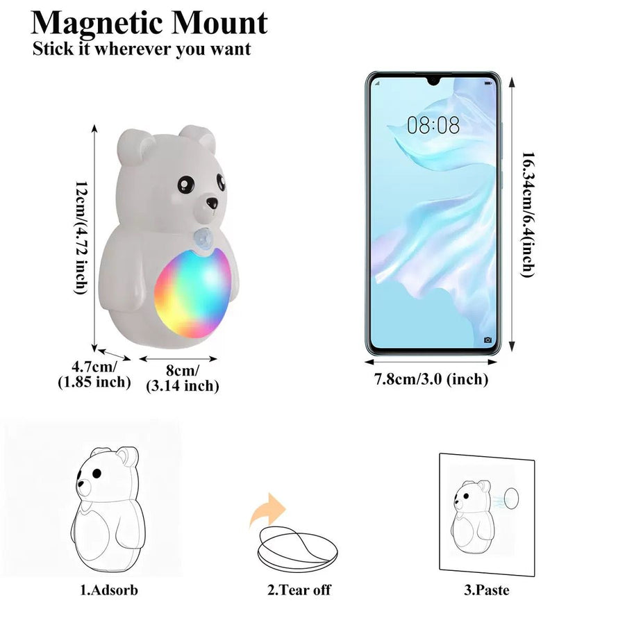 Adorable 3D Cartoon Bear LED Wall Light, Motion Sensor Night Light, Rechargeable, Magnetic Mount, No Wiring, Warm White & Rainbow Glow for Bedroom, Nursery, Bathroom, Hallway, Kitchen (White, 2PCS)