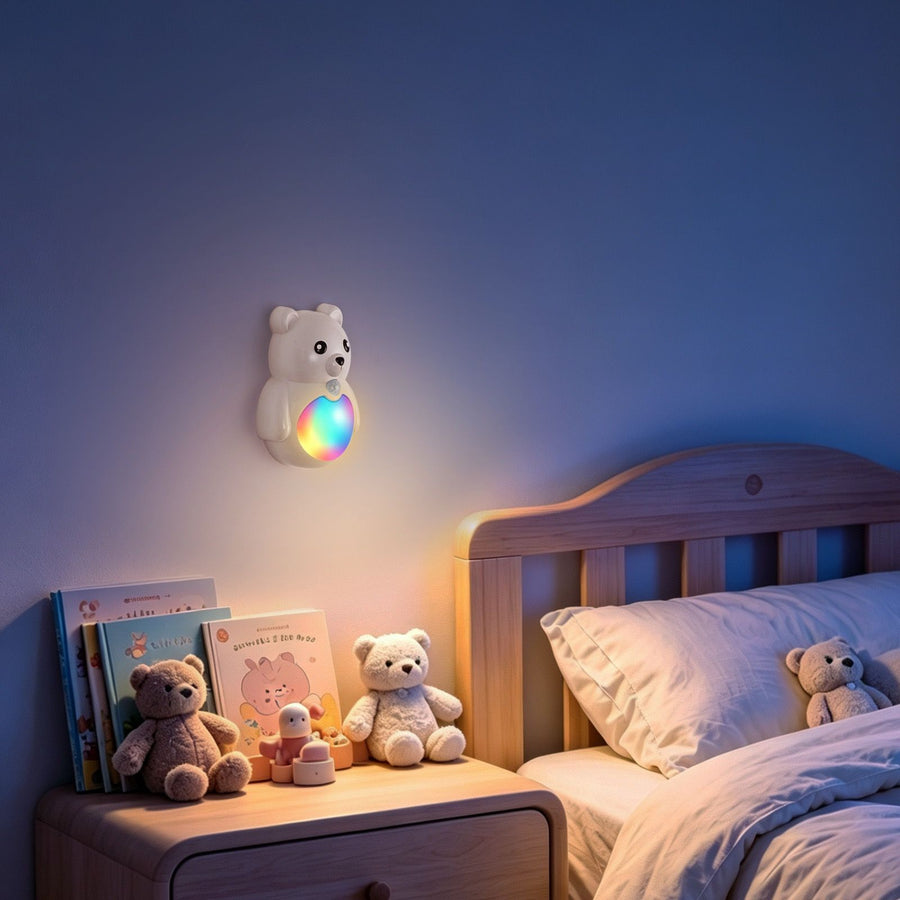Adorable 3D Cartoon Bear LED Wall Light, Motion Sensor Night Light, Rechargeable, Magnetic Mount, No Wiring, Warm White & Rainbow Glow for Bedroom, Nursery, Bathroom, Hallway, Kitchen (White, 2PCS)