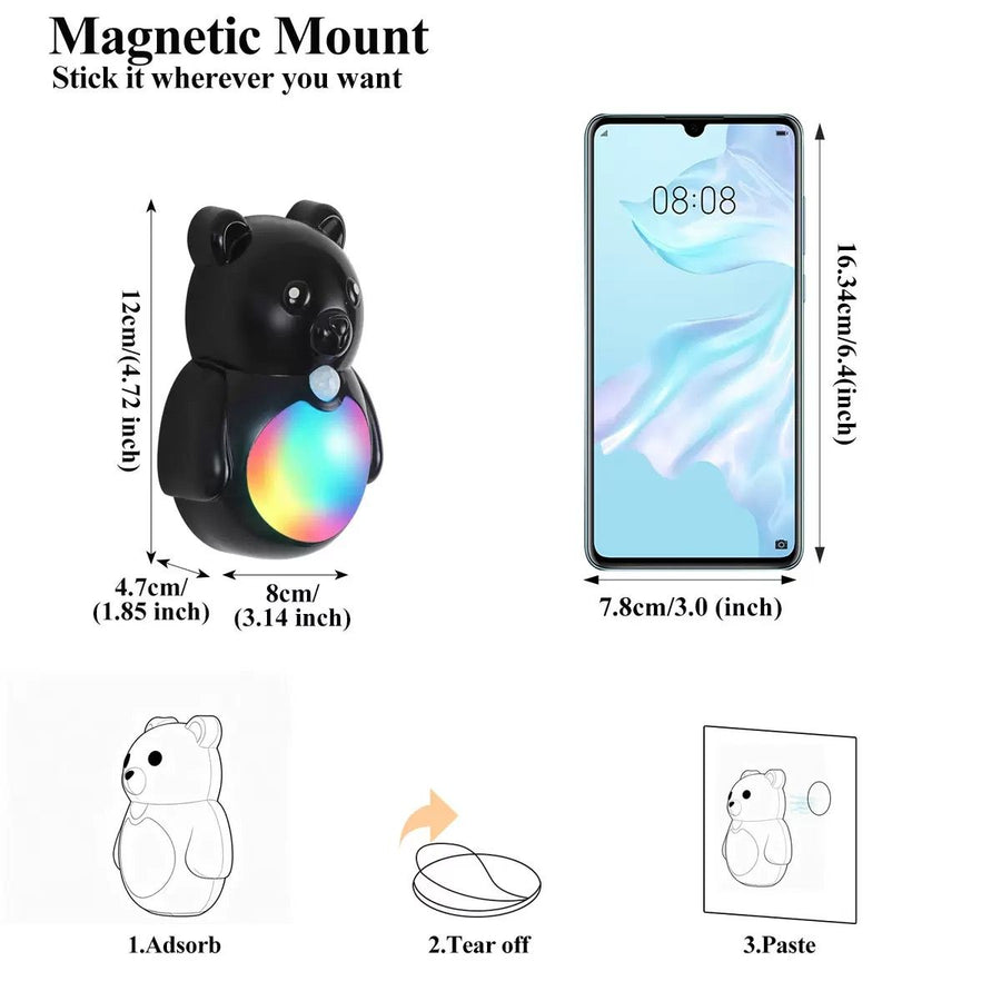 Adorable 3D Cartoon Bear LED Wall Light, Motion Sensor Night Light, Rechargeable, Magnetic Mount, No Wiring, Warm White & Rainbow Glow for Bedroom, Nursery, Bathroom, Hallway, Kitchen (White, 2PCS)