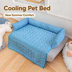 Cooling Summer Pet Mat with Bolster Soft Raised Edges Breathable Ice Silk Fabric Rectangular Bed for Cats and Dogs Indoor Floor Sofa Rest (Blue, 70*70cm)
