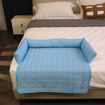 Cooling Summer Pet Mat with Bolster Soft Raised Edges Breathable Ice Silk Fabric Rectangular Bed for Cats and Dogs Indoor Floor Sofa Rest (Blue, 70*70cm)