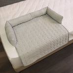 Cooling Summer Pet Mat with Bolster Soft Raised Edges Breathable Ice Silk Fabric Rectangular Bed for Cats and Dogs Indoor Floor Sofa Rest (LightGrey, 90*90cm)